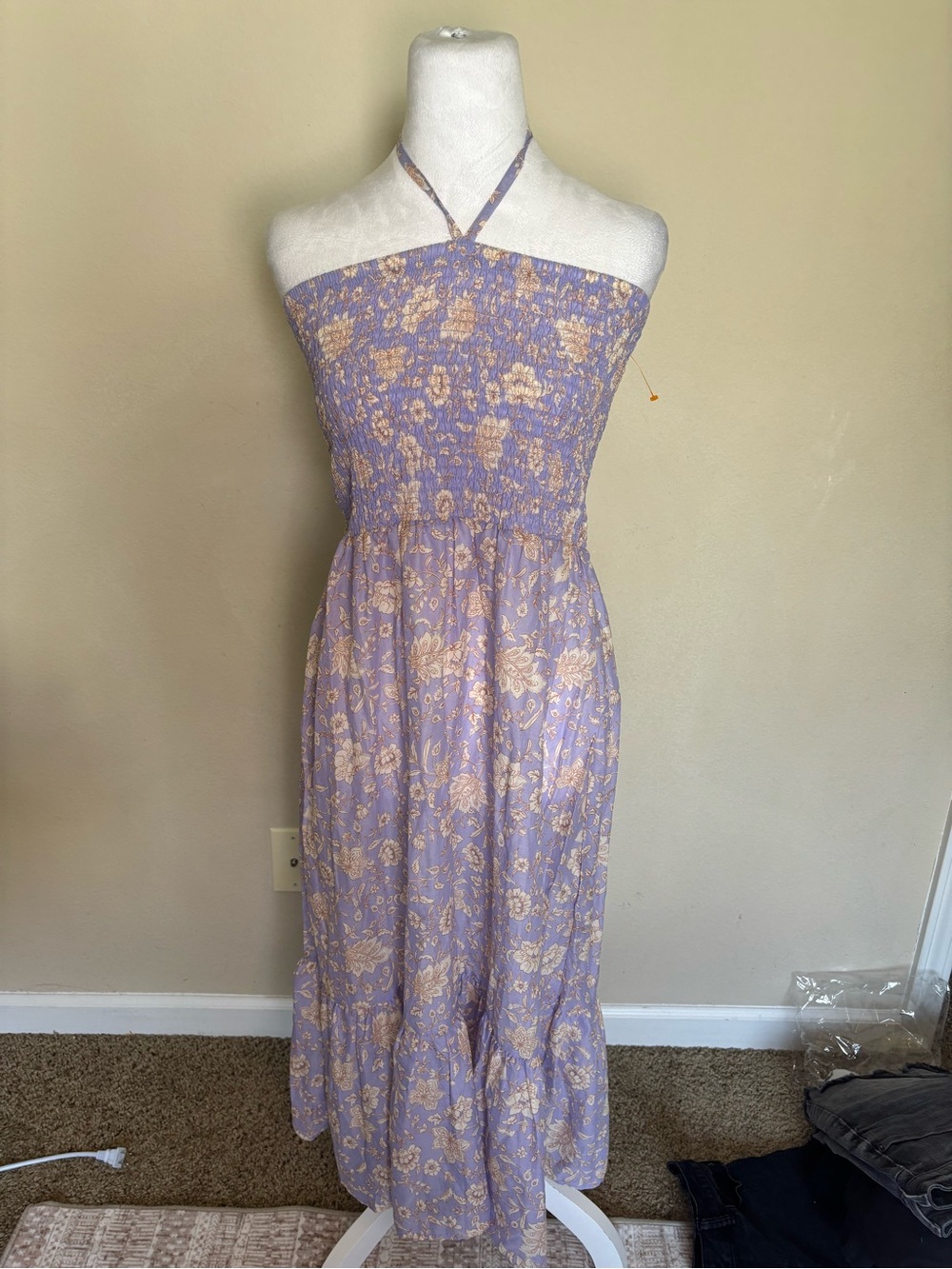 Shade & Shore Purple Floral Halter Smocked Wide-Leg Woven Dress M - Picture 1 of 6